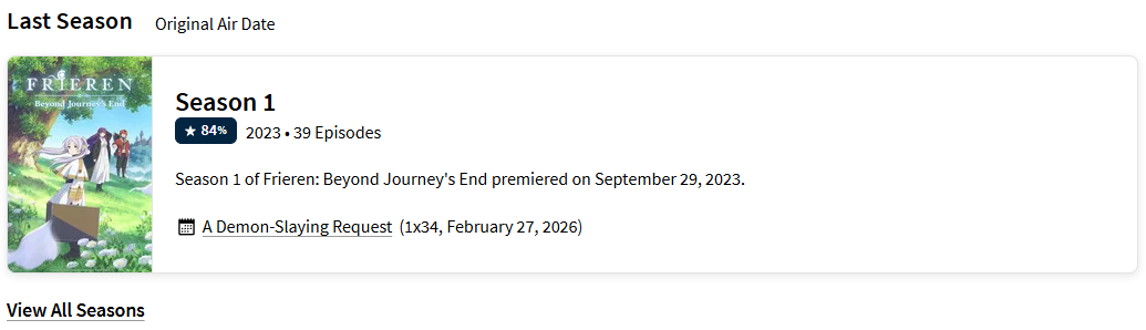 Screenshot of Frieren season one, showing it containing 39 episodes